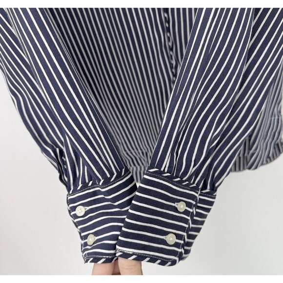 Gap Women’s Navy & White Tie Neck Striped Blouse Size L, Career, Preppy, Boho‎ - Picture 8 of 10